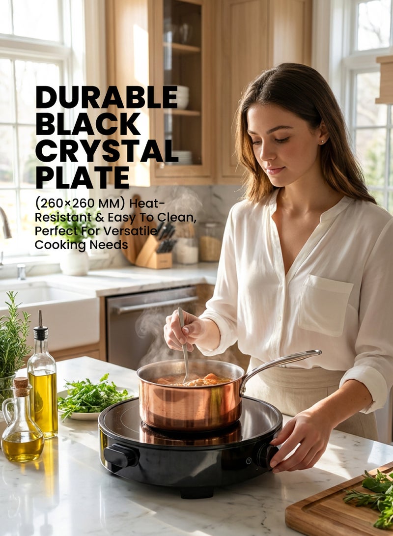 TEAM Infrared Cooker | 2000W Electric Hot Plate | Touch & Knob Control | Dual LED Display | 9 Power & Temperature Levels | Black Crystal Plate | 99-Min Timer | Compact Design - Image 4